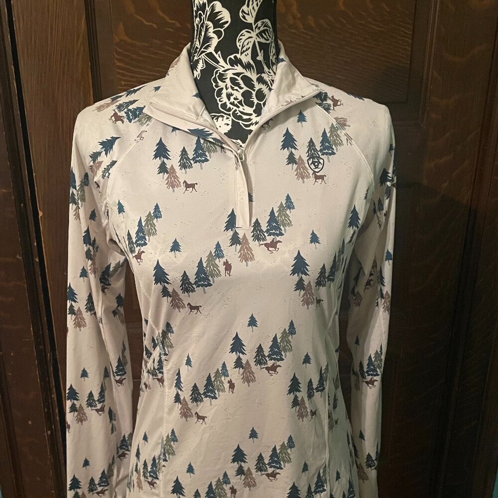 Ariat 10046603 WMS Lowell 1/4 Zip Base Layer Long Sleeve Equestrian Print Size S